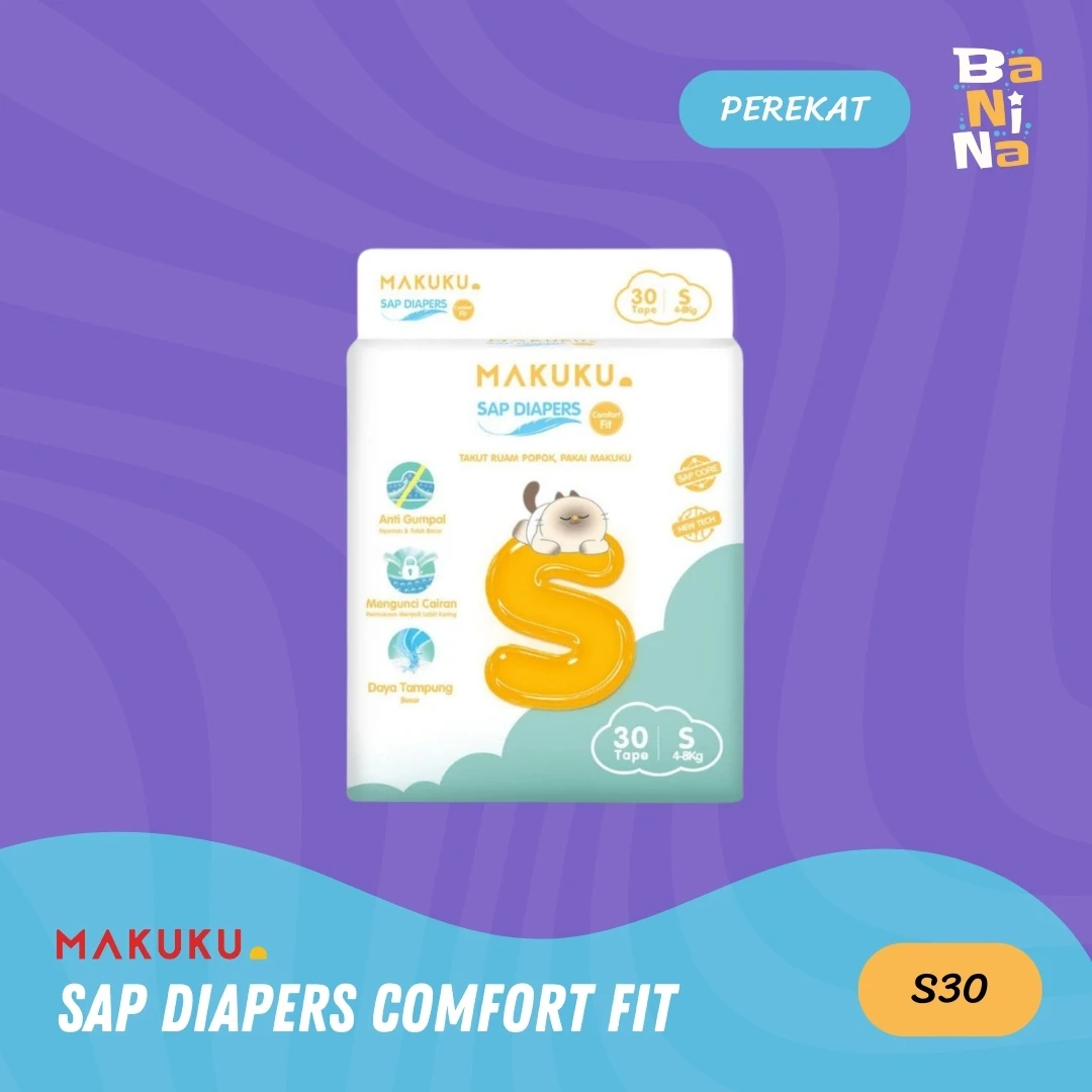 [Stock Malayu] Makuku SAP Diapers Comfort Fit Tape S30