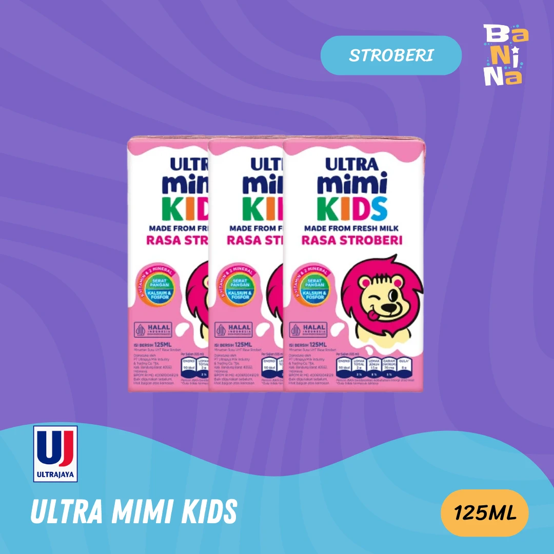 Ultra Mimi Kids Susu UHT Stroberi 125ml x 3 Pcs