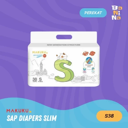 [Stock Malayu] Makuku SAP Diapers Slim Tape S38