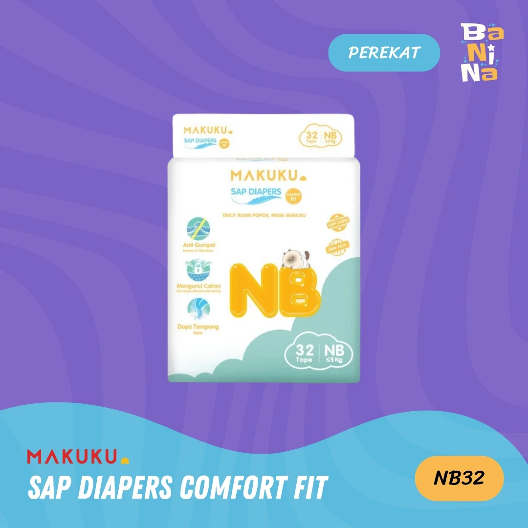 [Stock Malayu] Makuku SAP Diapers Comfort Fit Tape NB32
